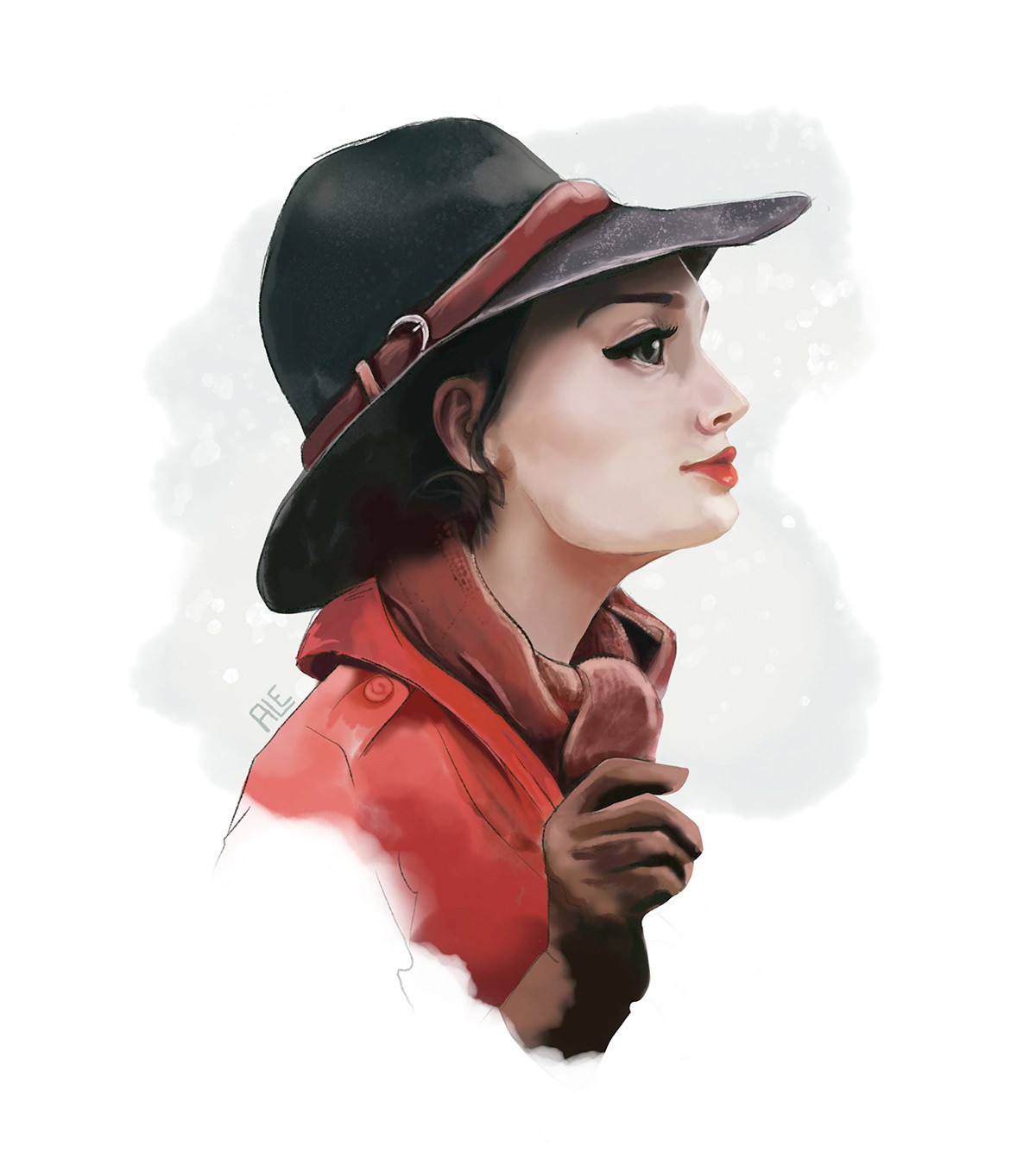 mademoiselle painting   brush woman red hat jacket cute sexy