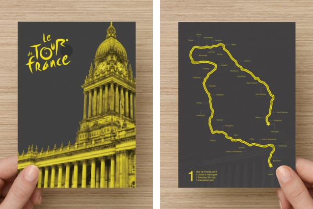 Tour de France map design map leaflet leeds Leeds Town Hall yellow photoshop Illustrator stage 1 harrogate Cycling Bike le tour france