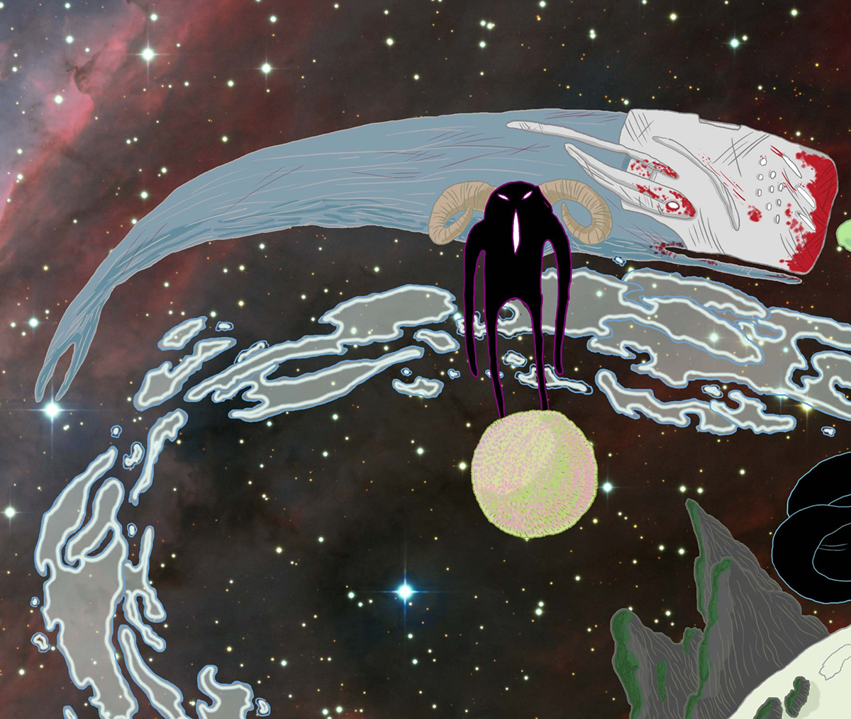 planet Space  nebula girl man Tree  Whale water