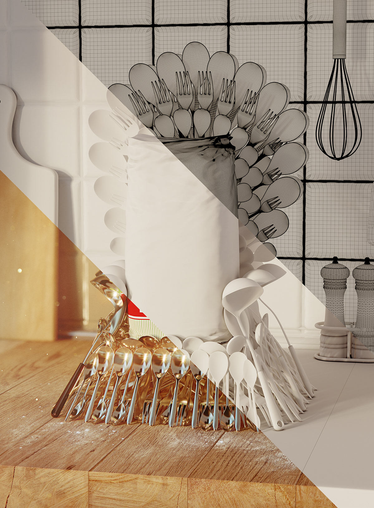 CG ILLUSTRATION  3D Food  table kitchen advertisement spoon