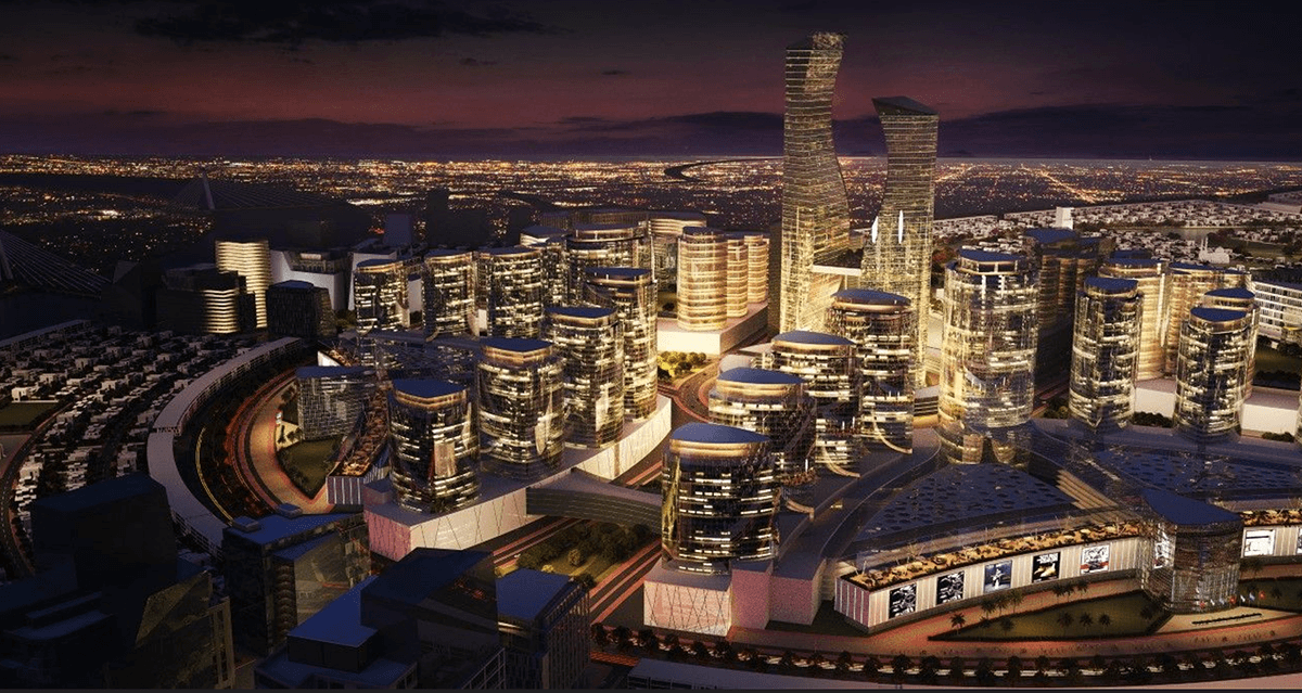 Urban Nightscape: Illuminated skyscrapers, roads, and dynamic city ambiance.