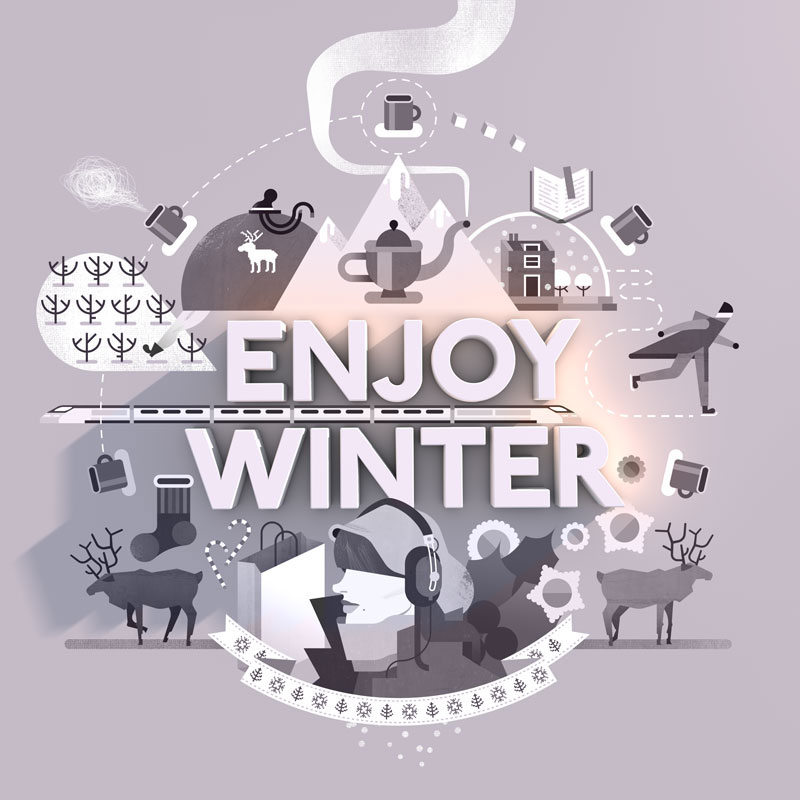 winter 3D lettering text snow cold tea Coffee reindeer beanie xmas Christmas season violet