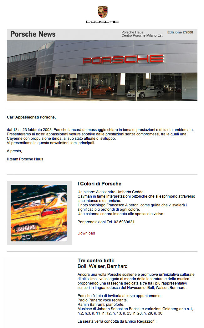 Porsche porsche haus newsletter giorgio rocco giorgio rocco associati luxury automotive   invitations Events Web marketing