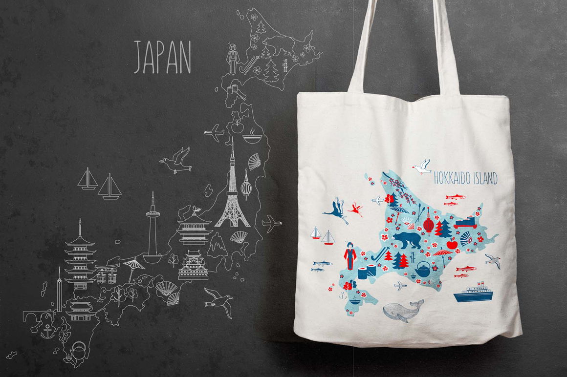 japan cartoon map children Travel Island japanese sea ILLUSTRATION  cartography
