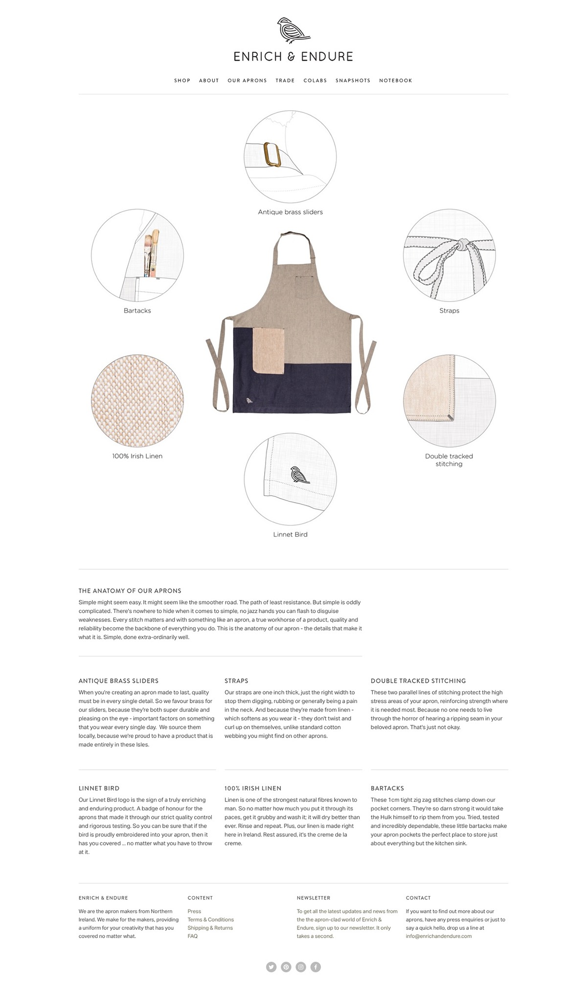 Enrich and Endure Website Squarespace 7 Textiles Aprons design linen The Printer's Son