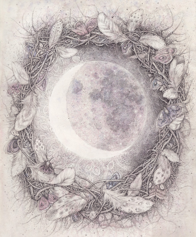 moon night Magic   dream ink watercolor lace butterfly faerie