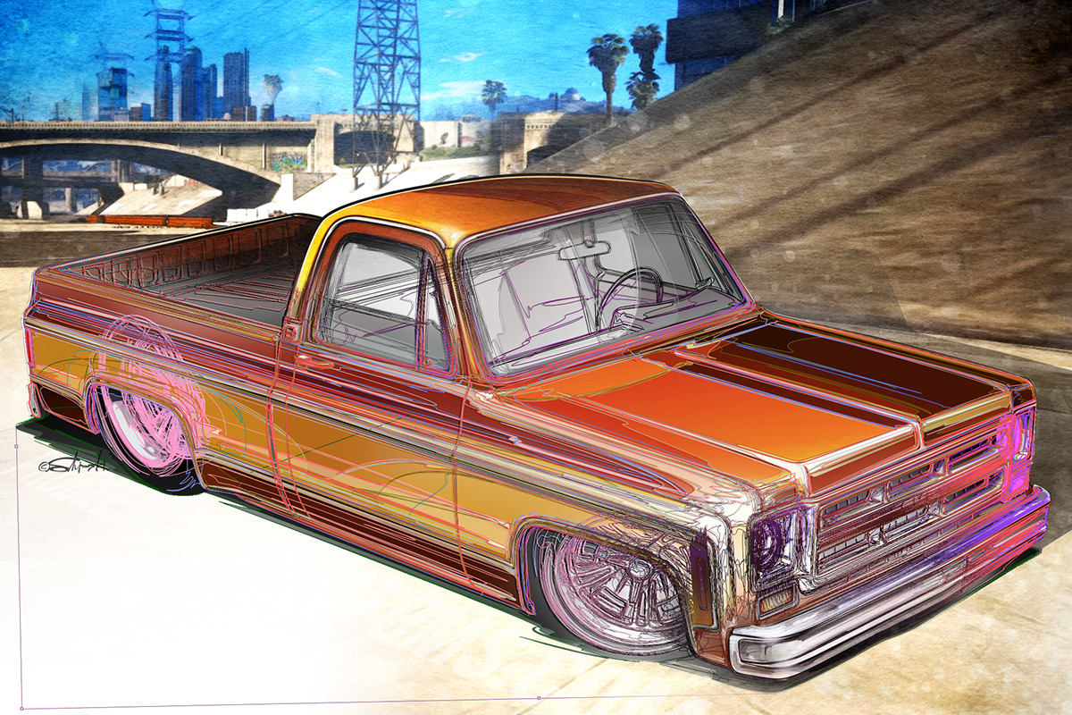 Vector paths in a renmdering for a GMC Squarebody truck by Brian Stupski