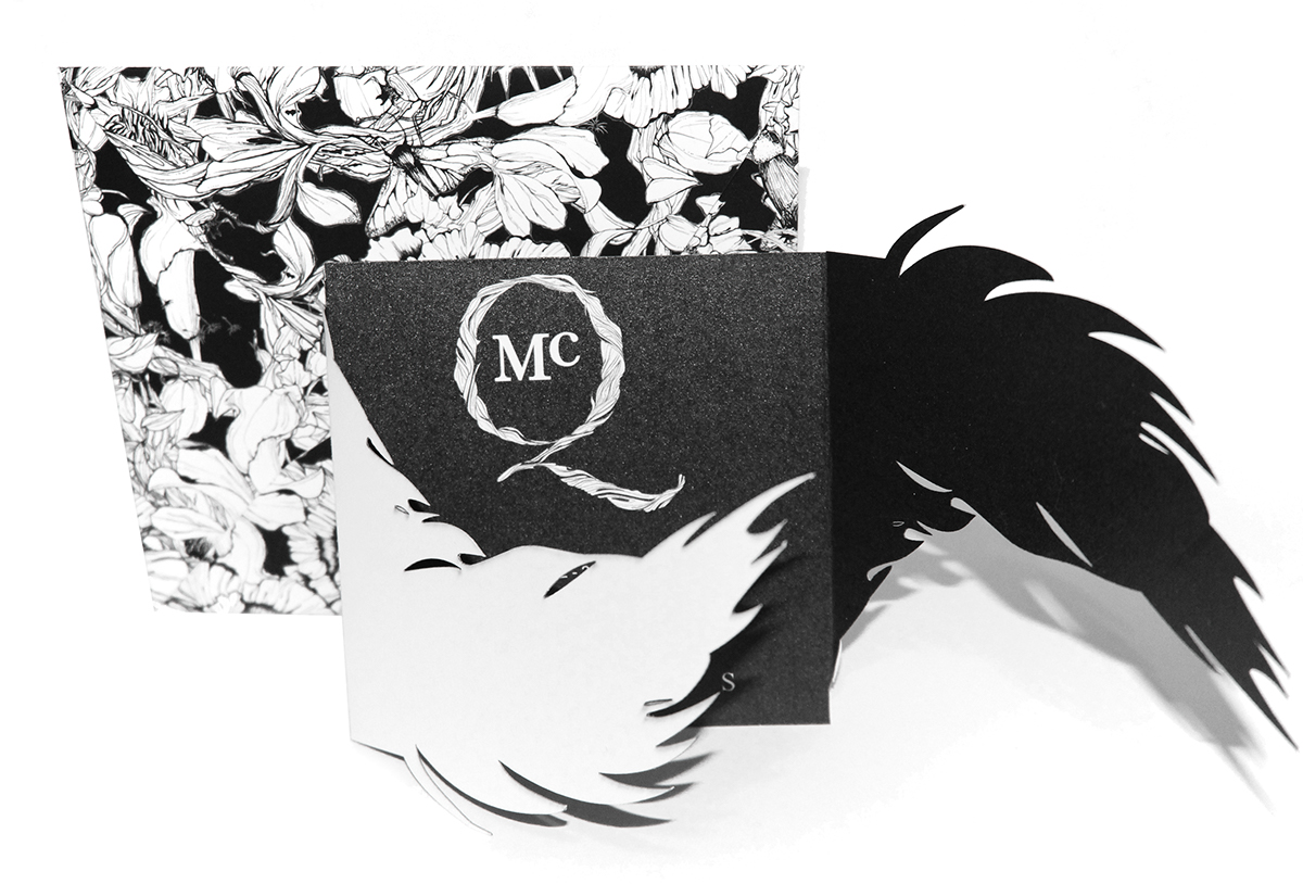 Magpies illustration fashion campaign dark opulence dark fashion brand WILD FLOWERS final project birds alexander mcqueen AMQ illustrations invitations Invitation