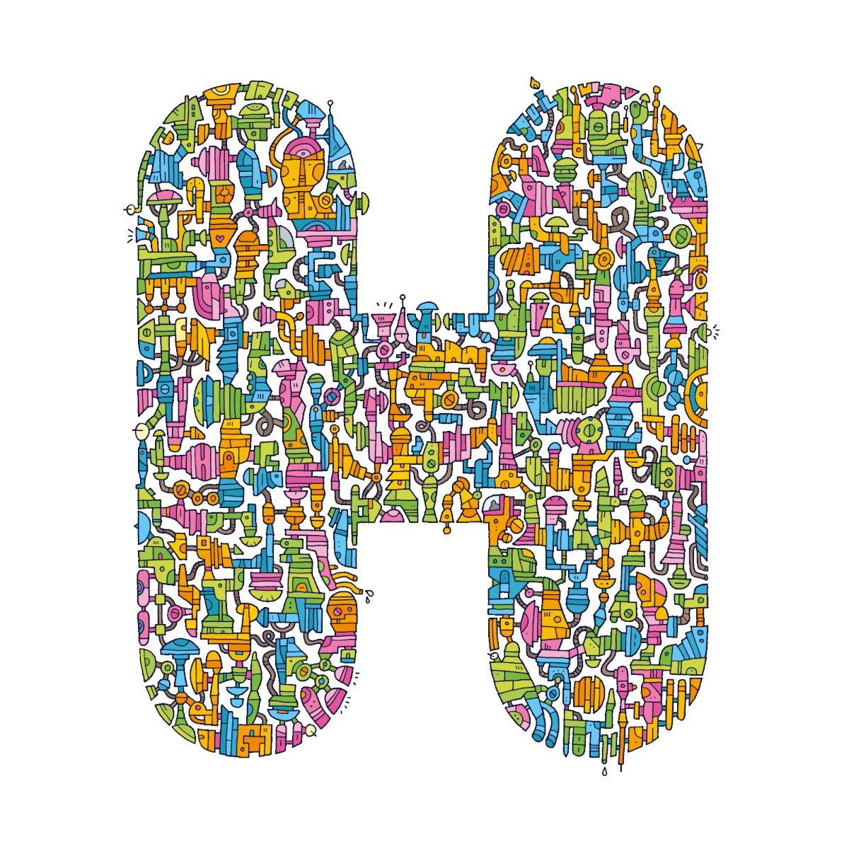 lettering doodle doodling mechanical detailed letters Colourful  alphabet type illustrated type