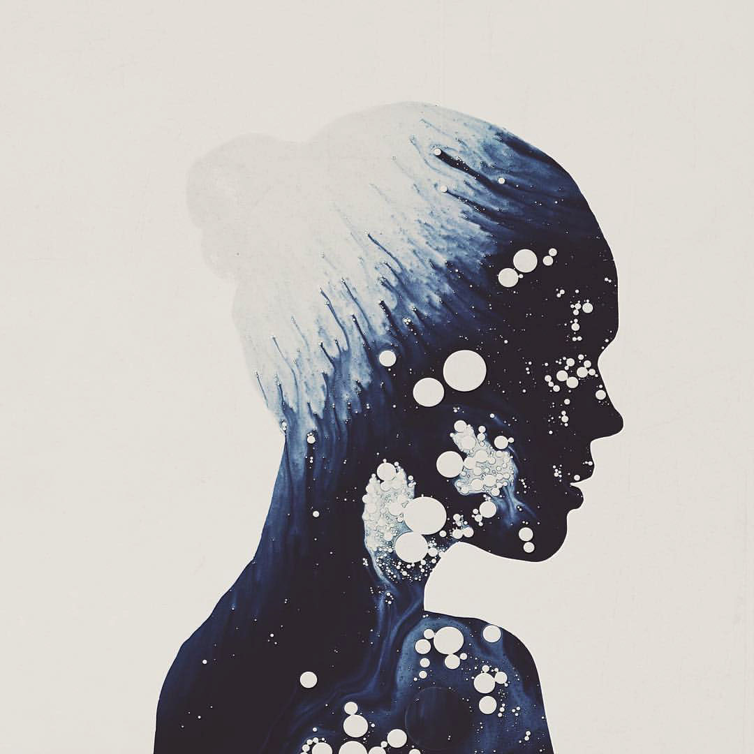 Silhouette ink oil paint women minimal art artwork double exposure