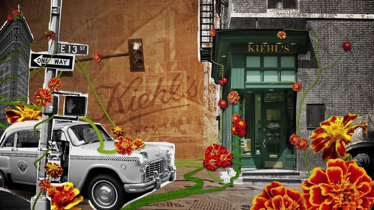 kiehl's Marigold flower new york city collage
