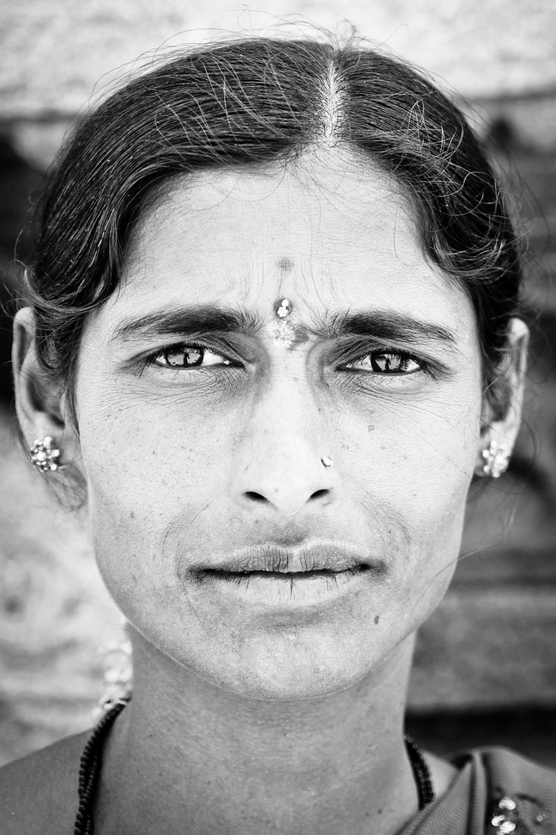 closeups portrait b&w black and white India asia man woman kids sadu