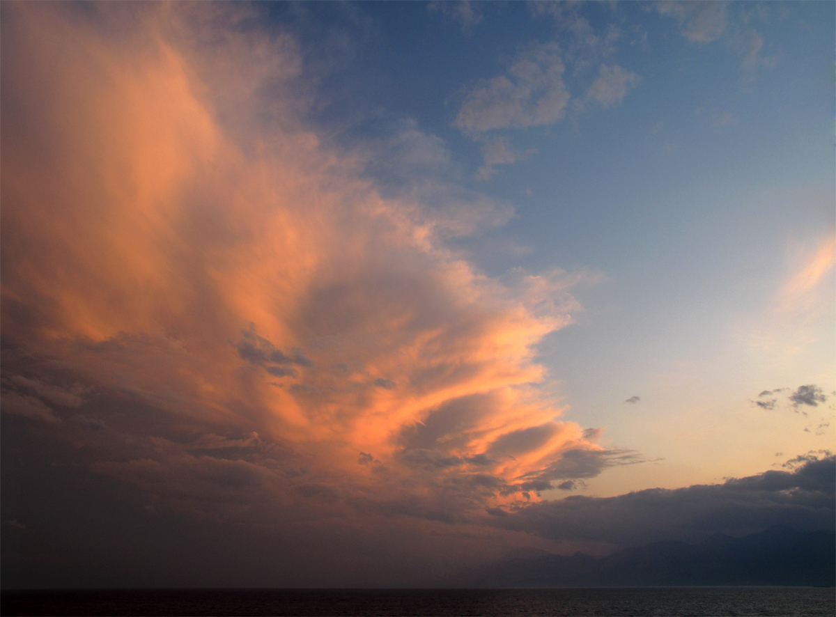 Beydagi Mountains  color  monochrome  landscape  seascape  antalya  Turkey  cloud  sky  sea boat DAWN  evening  dusk sunset