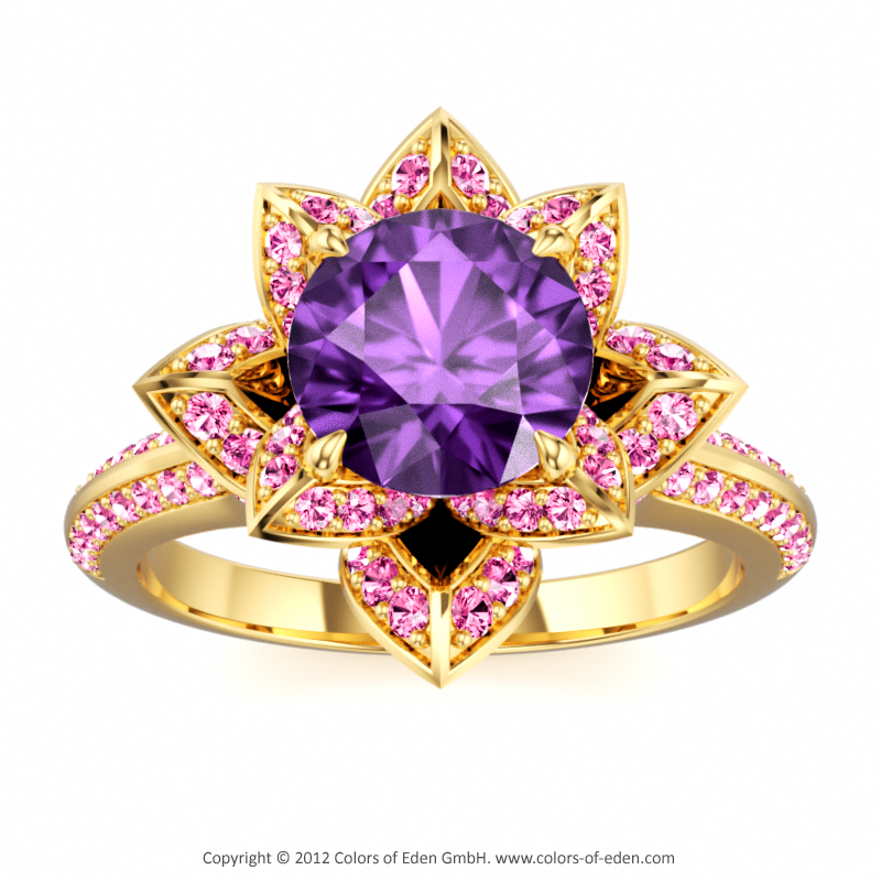 jewelry Lotus engagement  ring diamond  flower Beautiful luxury amethyst Blue sapphire