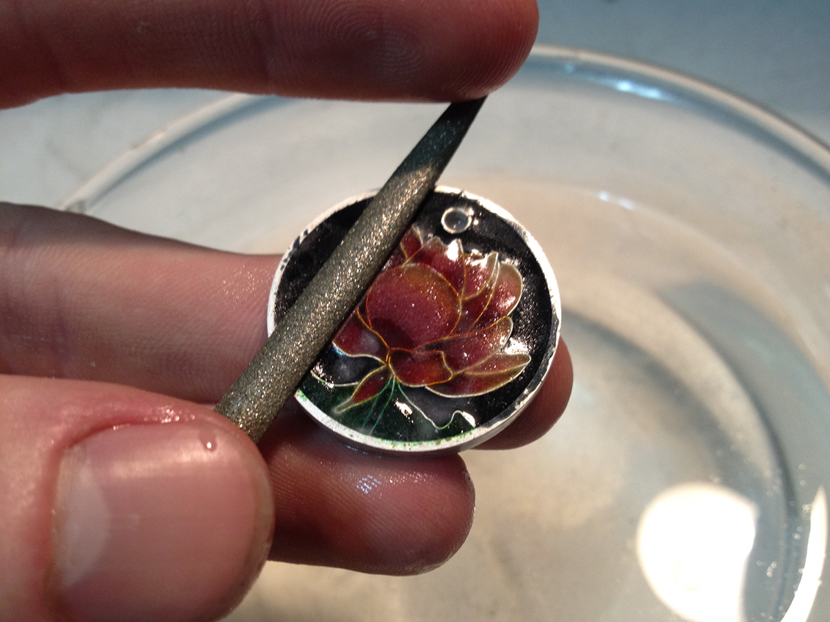 lily water glass enamel red black green flower Bartl pendant  silver Jewellery