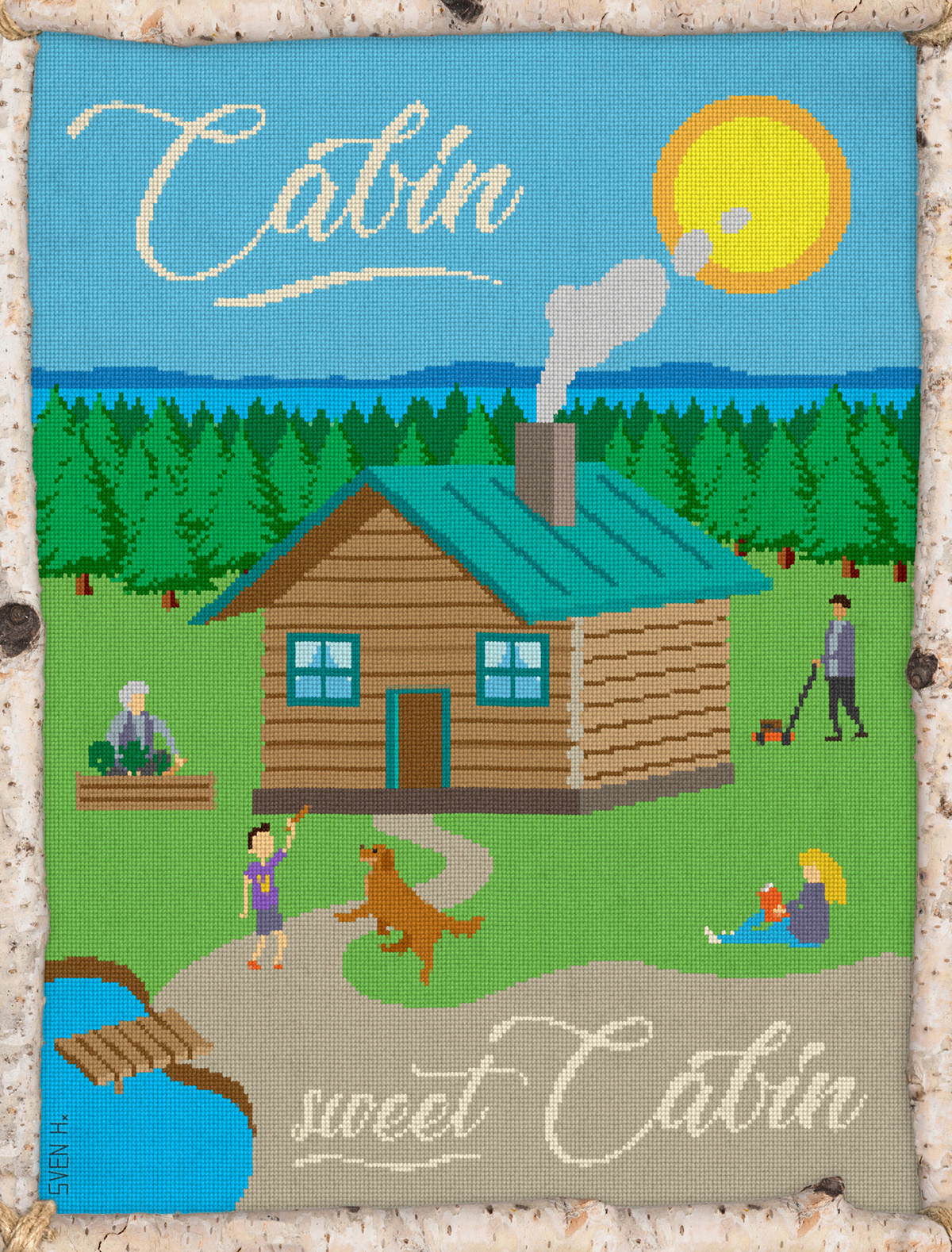 stitching Embroidery cabin fever Nature birch needlepoint summer outside minneapolis