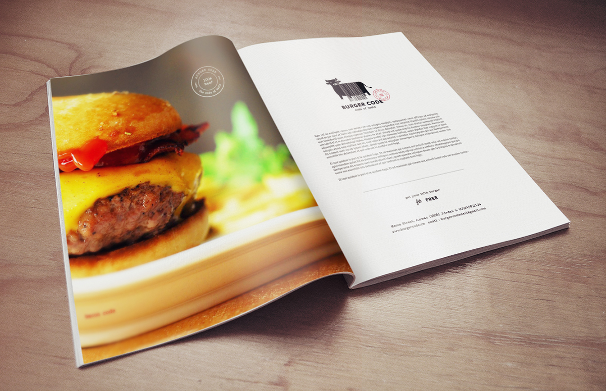 burger cow burger code code Burger Joint bull restaurant Food  Character Fast food menu business card barcode burger menu restaurant menu