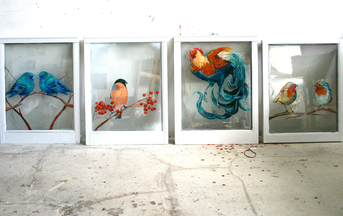 repurposed RECYCLED birds fish glass