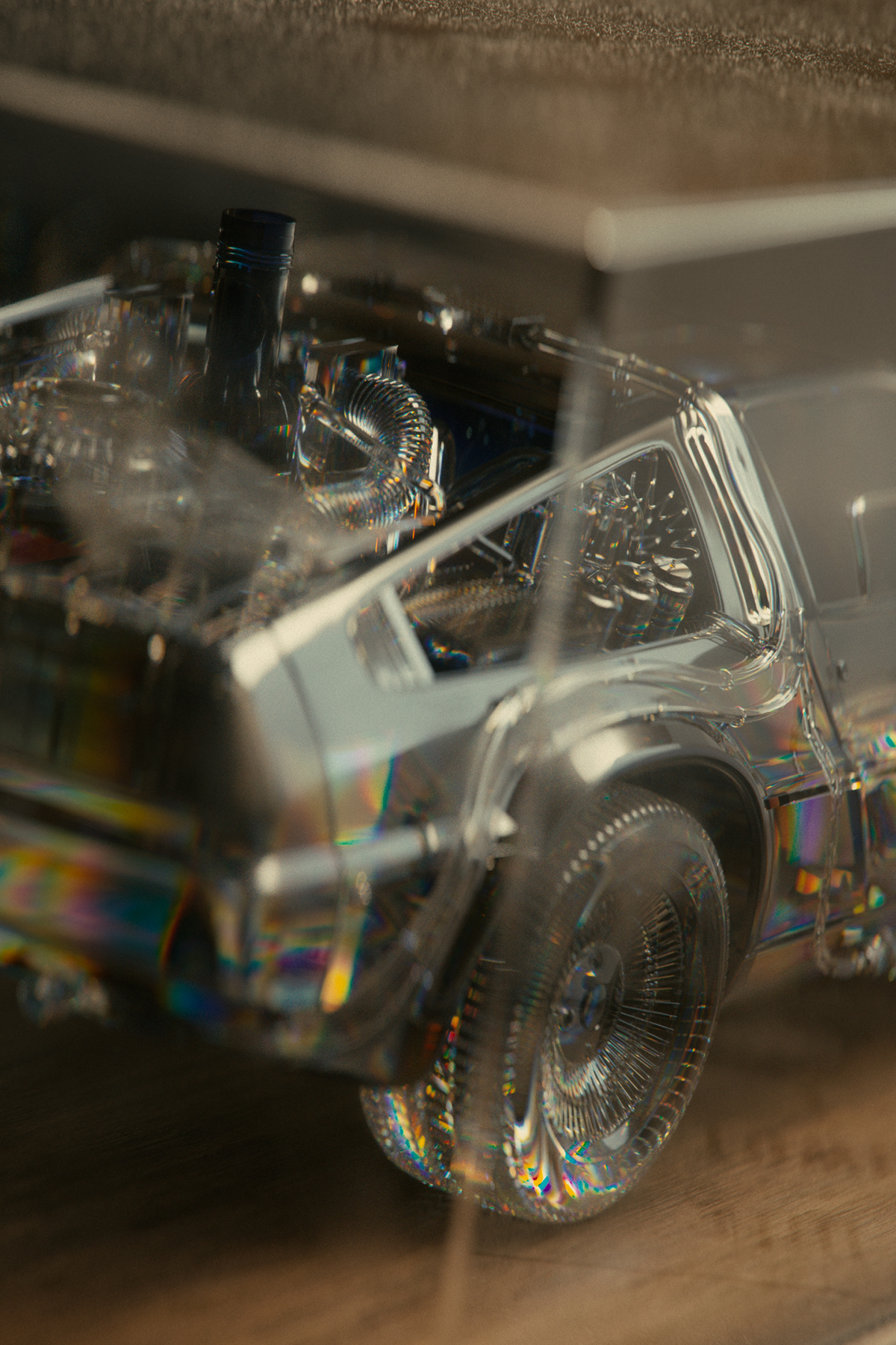3D back CGI Cinema crystal DeLorean DMC future rendering bttf