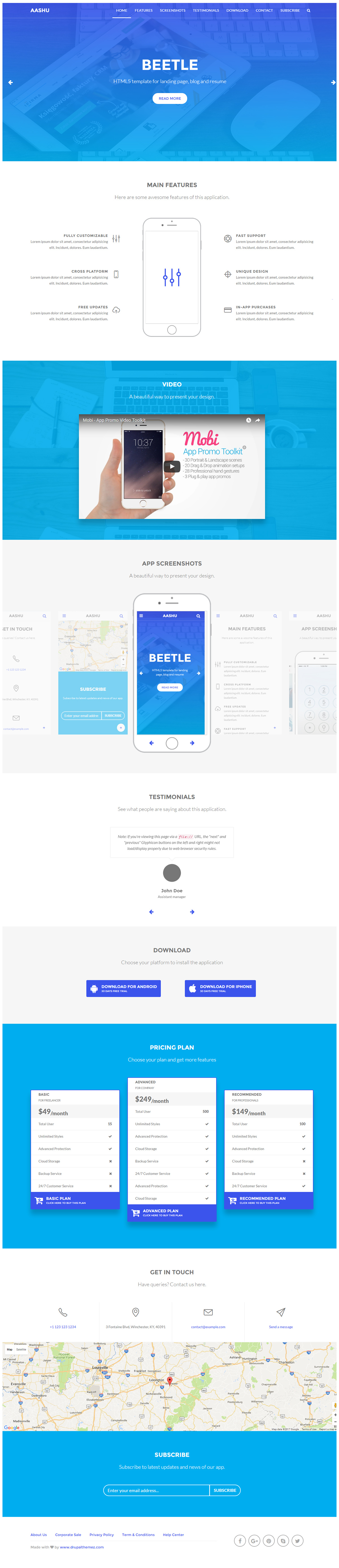 app landing One Page bootstrap