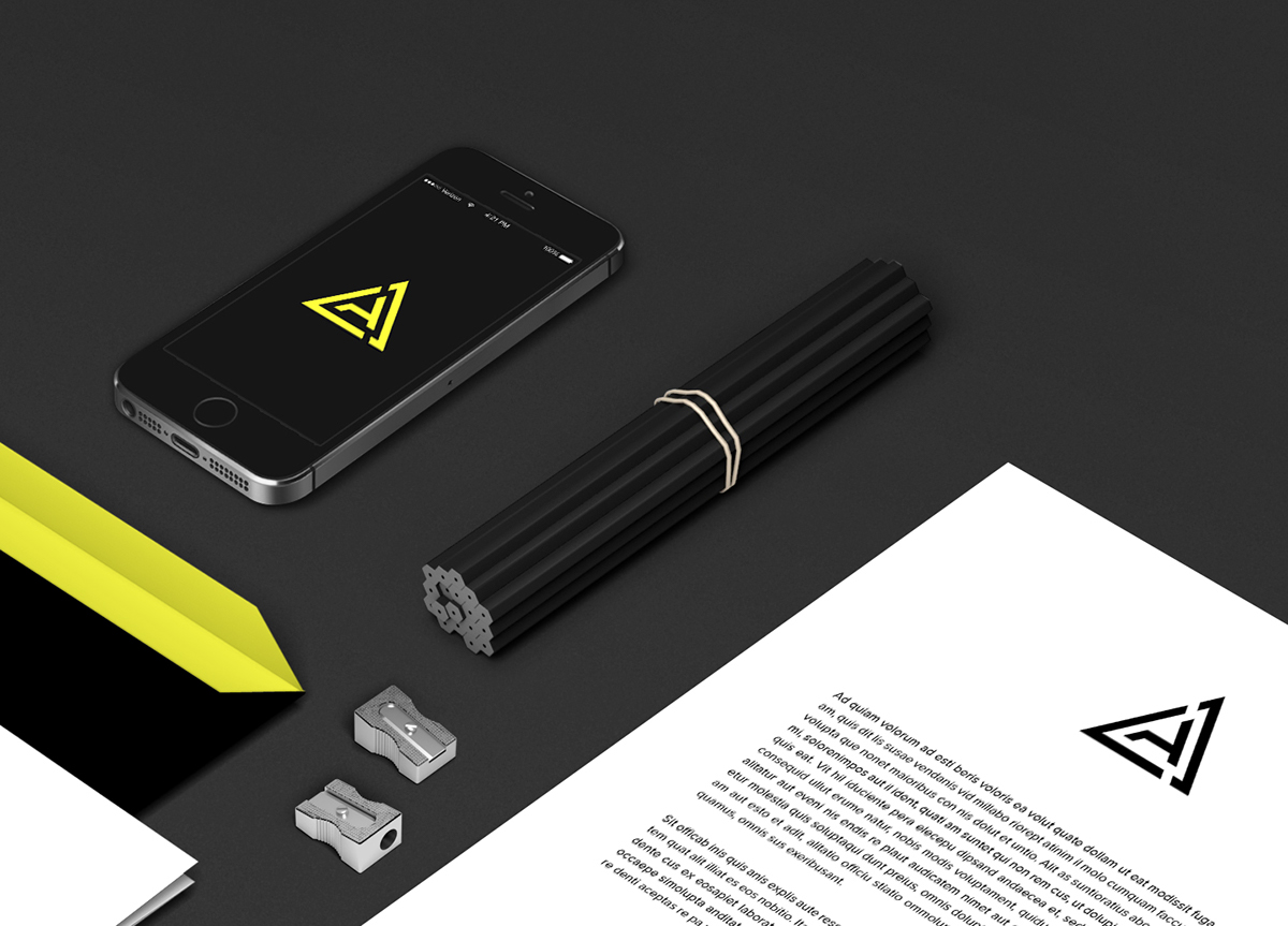 black yellow gif triangle geometric brand personal logo graphic design Mockup corporate identity Stationery