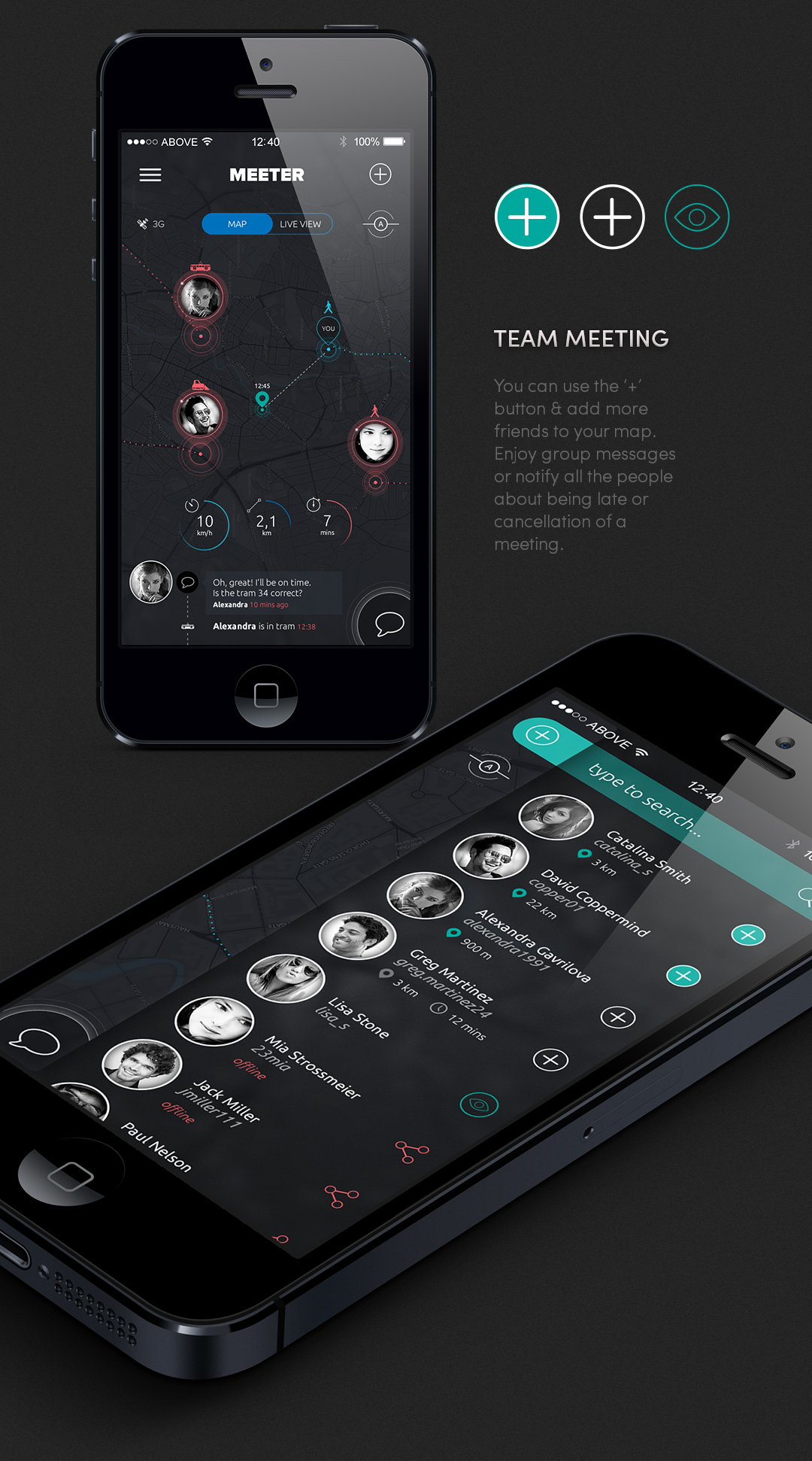 meeter app concept application meeting map navigation friends Interface