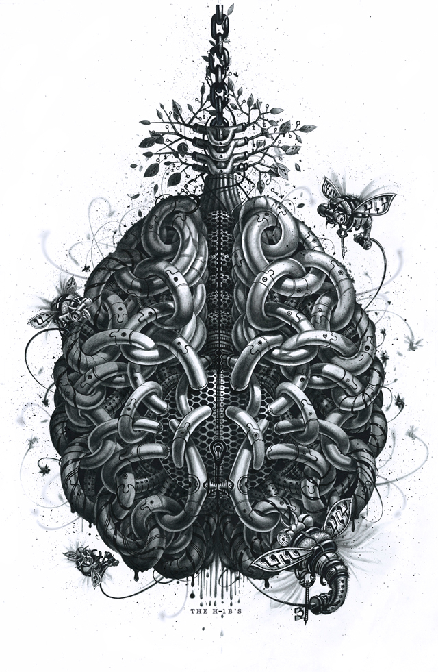 graphite Black&white bees behive brain surreal Samuel Gomez