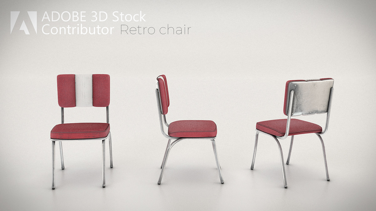 3D Retro vintage model adobe3dstock DimensionCC chair furniture PBR interior design 