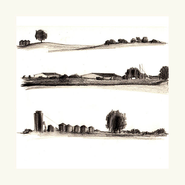 sketch sketchbook toile illinois amtrak countryside country pastoral pencil graphite