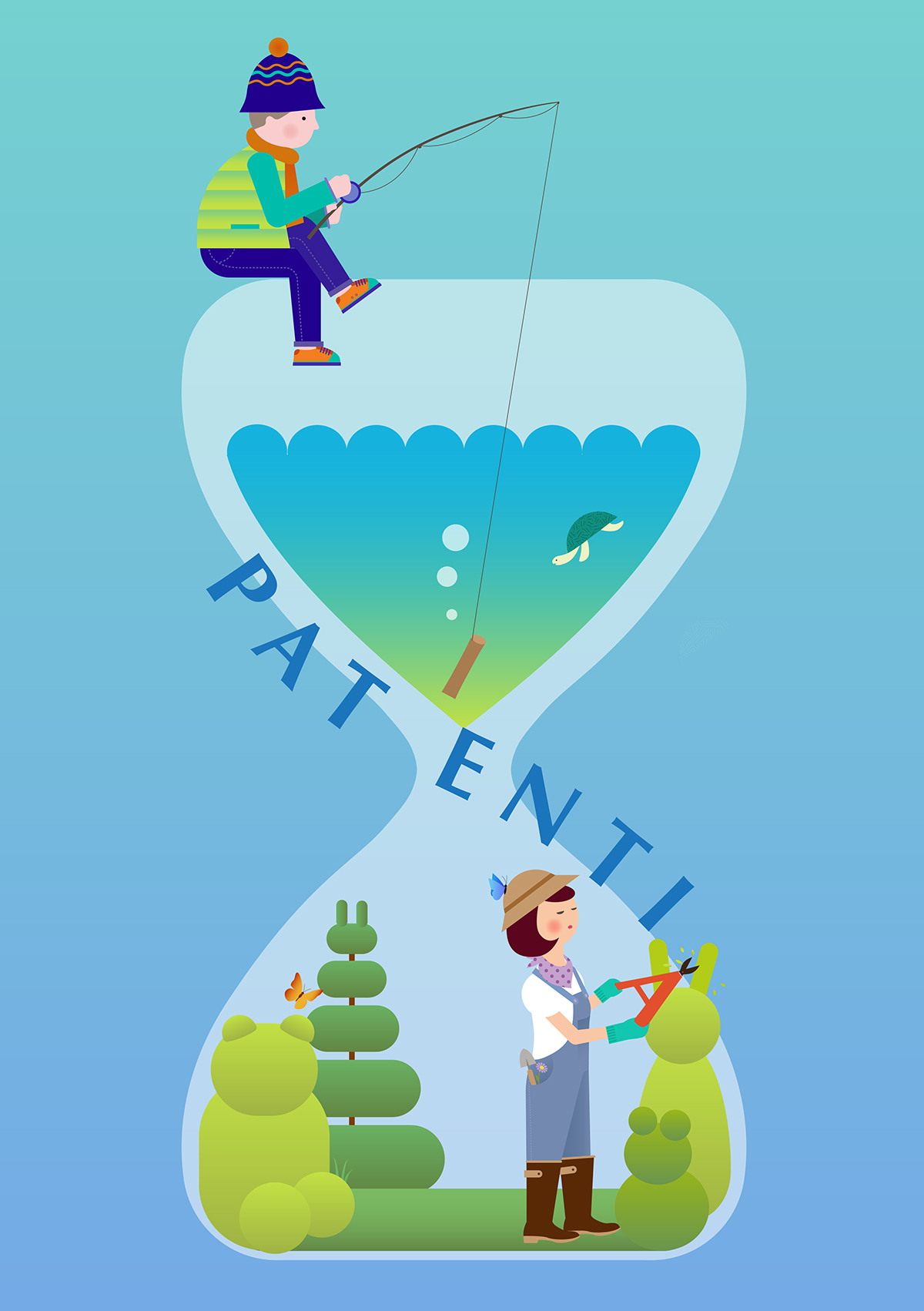 illustration poster Poster Design Patience gardening fishing