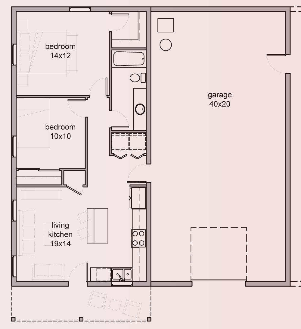 Living quarters 40x20 = 800 sq ft. 