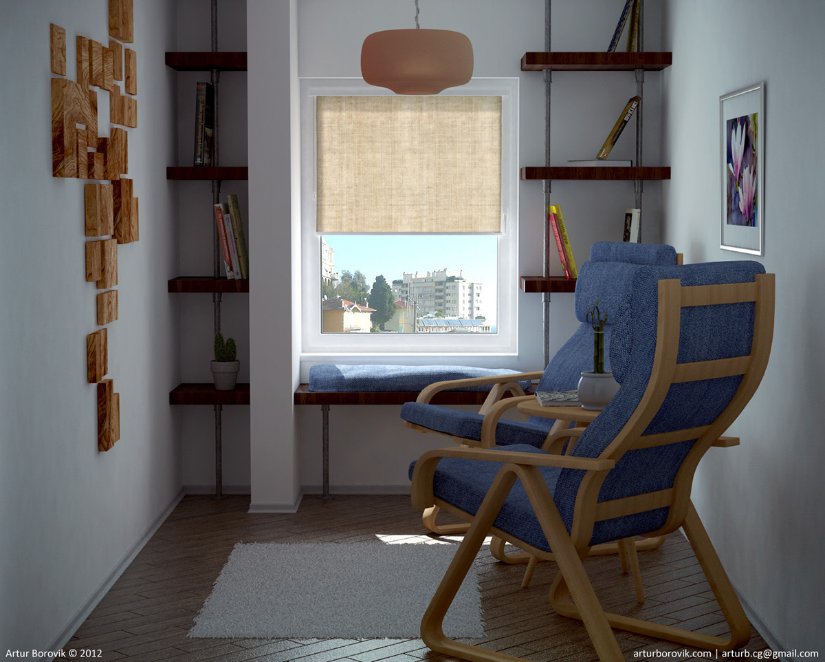 library rest room tiny room Interior furniture 3ds max vray photoshop