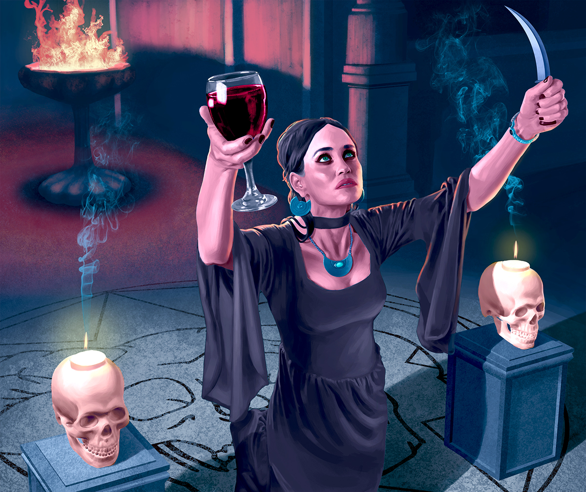 sorcerer sacrifice knife witch skulls blood chalice dark sexy woman