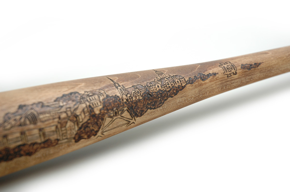 baseball bat notre dame college ohio OU athens woodworking woodburning pyrography campus city panoramic purdue