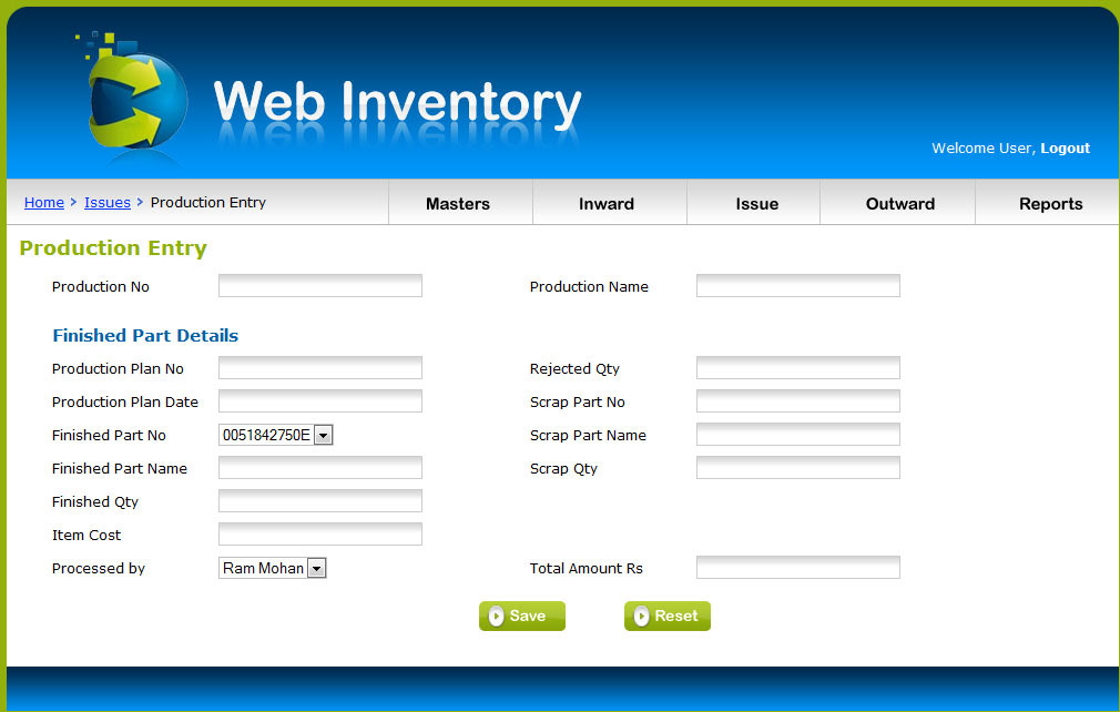 user interface design. Web Inventory Thanigai Login UI Page