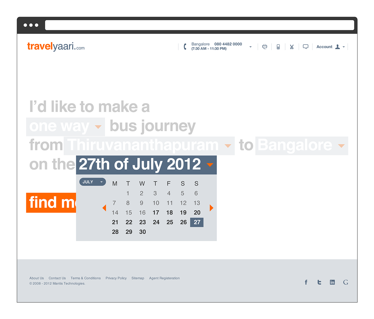 NLP Form search buses ticket bangalore India Website