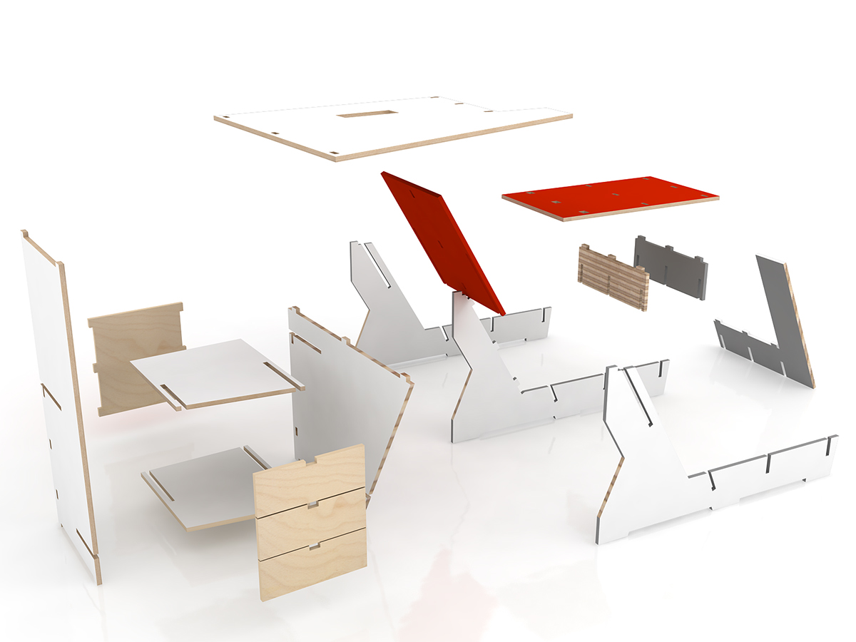 mobiliario coworking Colaborativo oficina espacio plywood araucoply