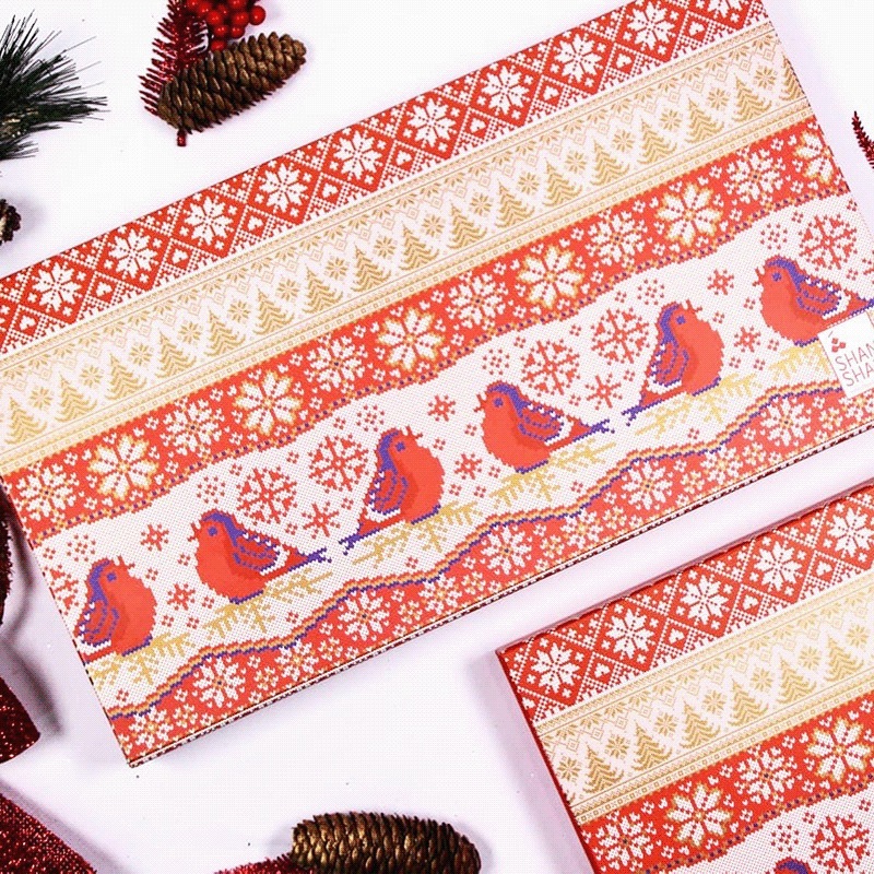 Christmas xmas chocolate box Packaging pattern stitch FOX penguin Kuwait