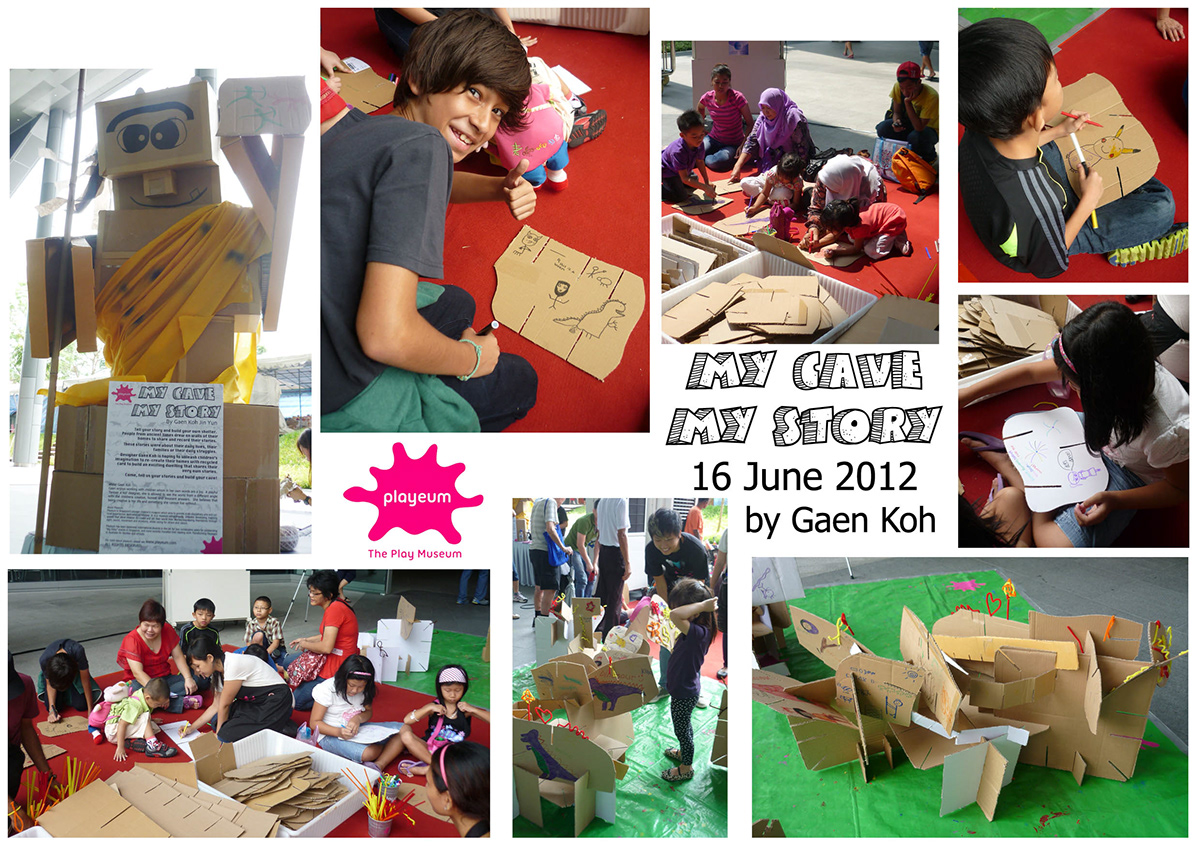 Children Event  Recycle material  cardboard  caveman cardboard cave  my cave children exhibition  children crafts Exhibition   hands on  modular exhibition re-create homes