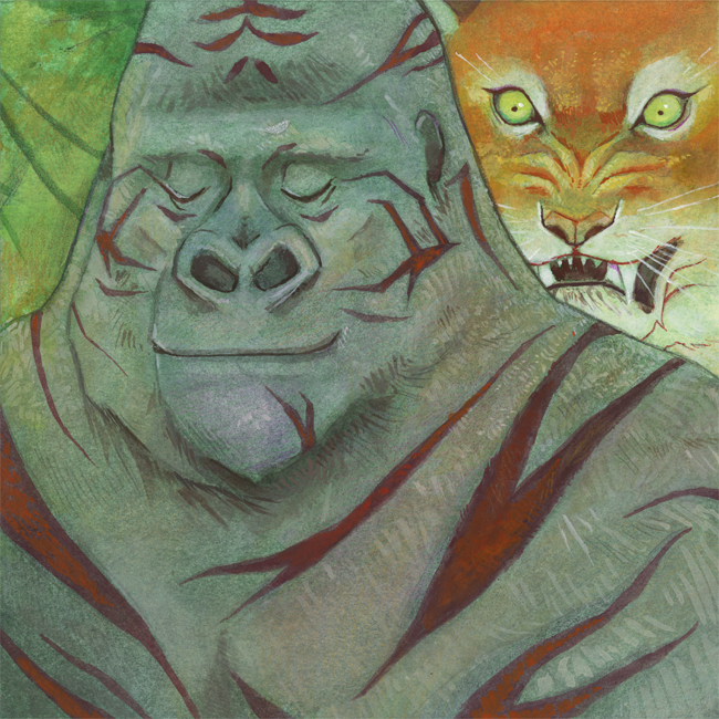 fable ILLUSTRATION  mixed media gorilla tiger jungle painting   Drawing  fairy tale