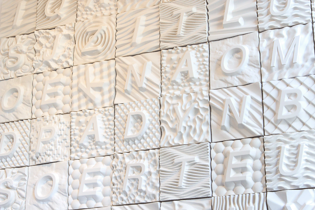 sculpture fine art artwork word search modular tiles plaster casting installation interior design 