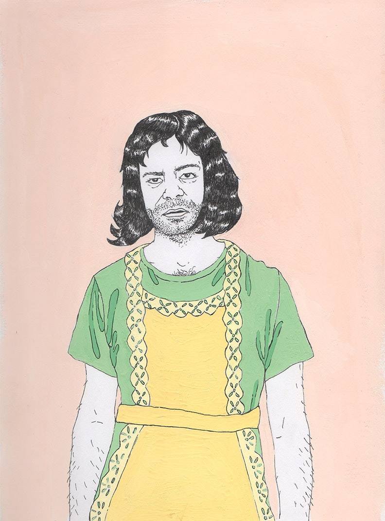 cross dressing gouache pen and ink hair clothes