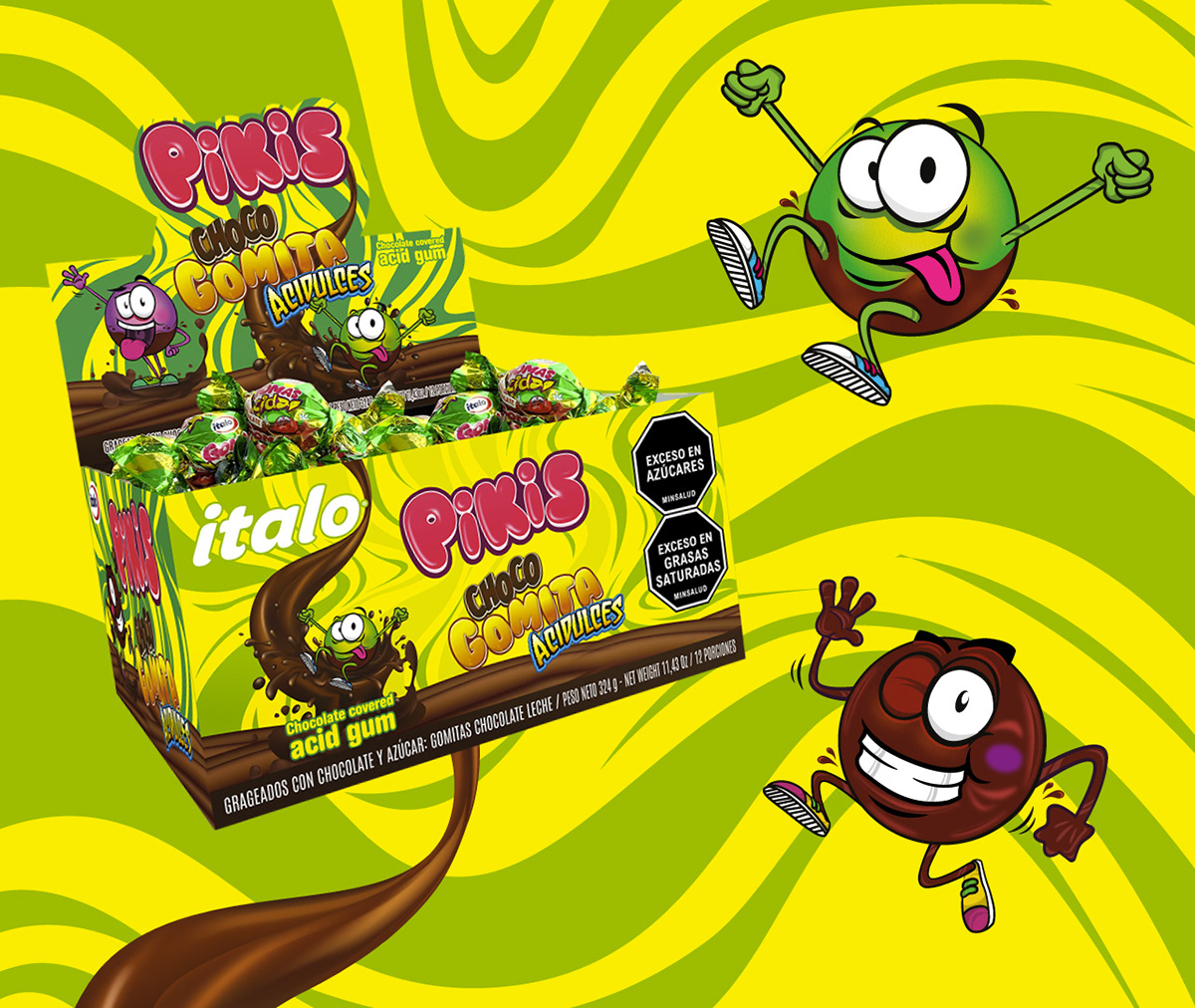 italo empaque packing Character design  cartoon Packaging packaging design Choco Gomitas Acidulces pikis