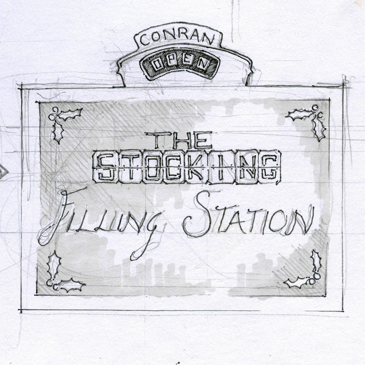 Conran caricature   vintage Filling station retro station