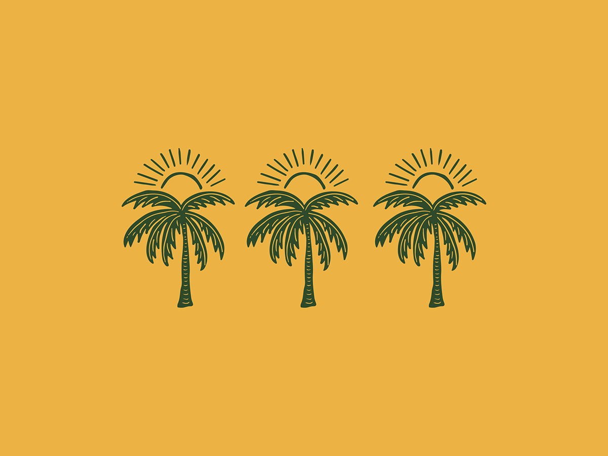 three palm trees, yellow and green design