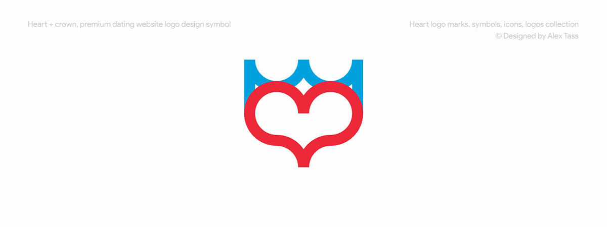 Heart, crown, premium dating website logo design symbol