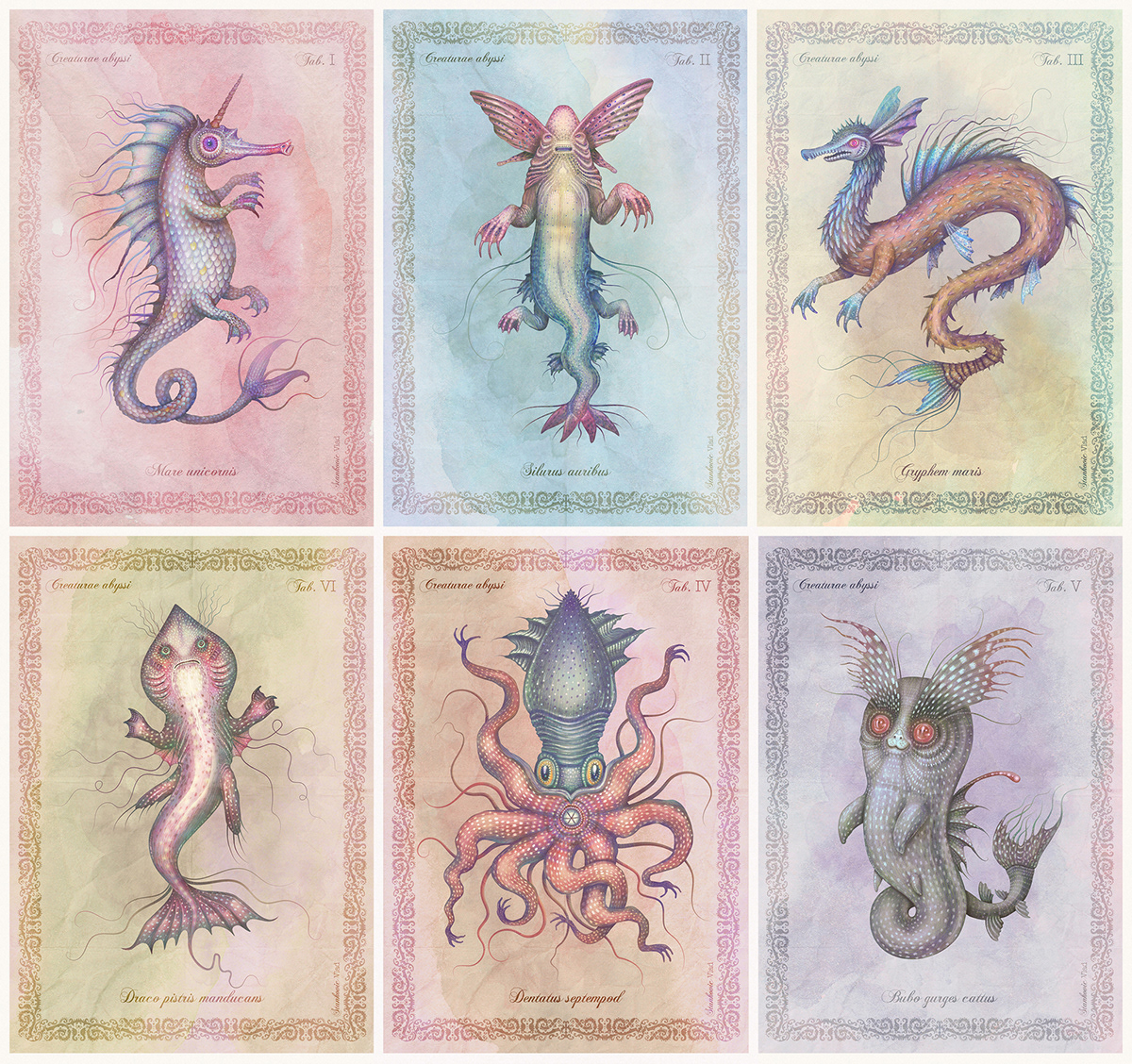 sea creatures cabinet of curiosities ILLUSTRATION  cryptozoology Mythical Creatures cryptids mythology sea life