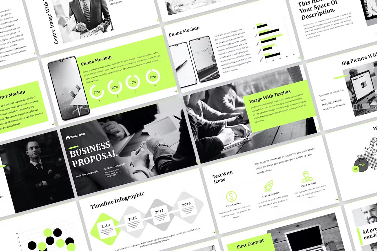 business design Multipurpose pitch deck Powerpoint PPT presentation presentation template slides template