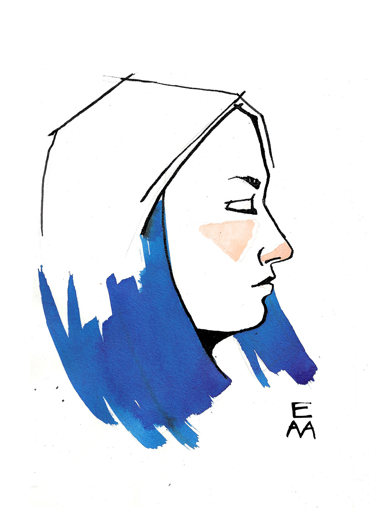 blue self portrait ink