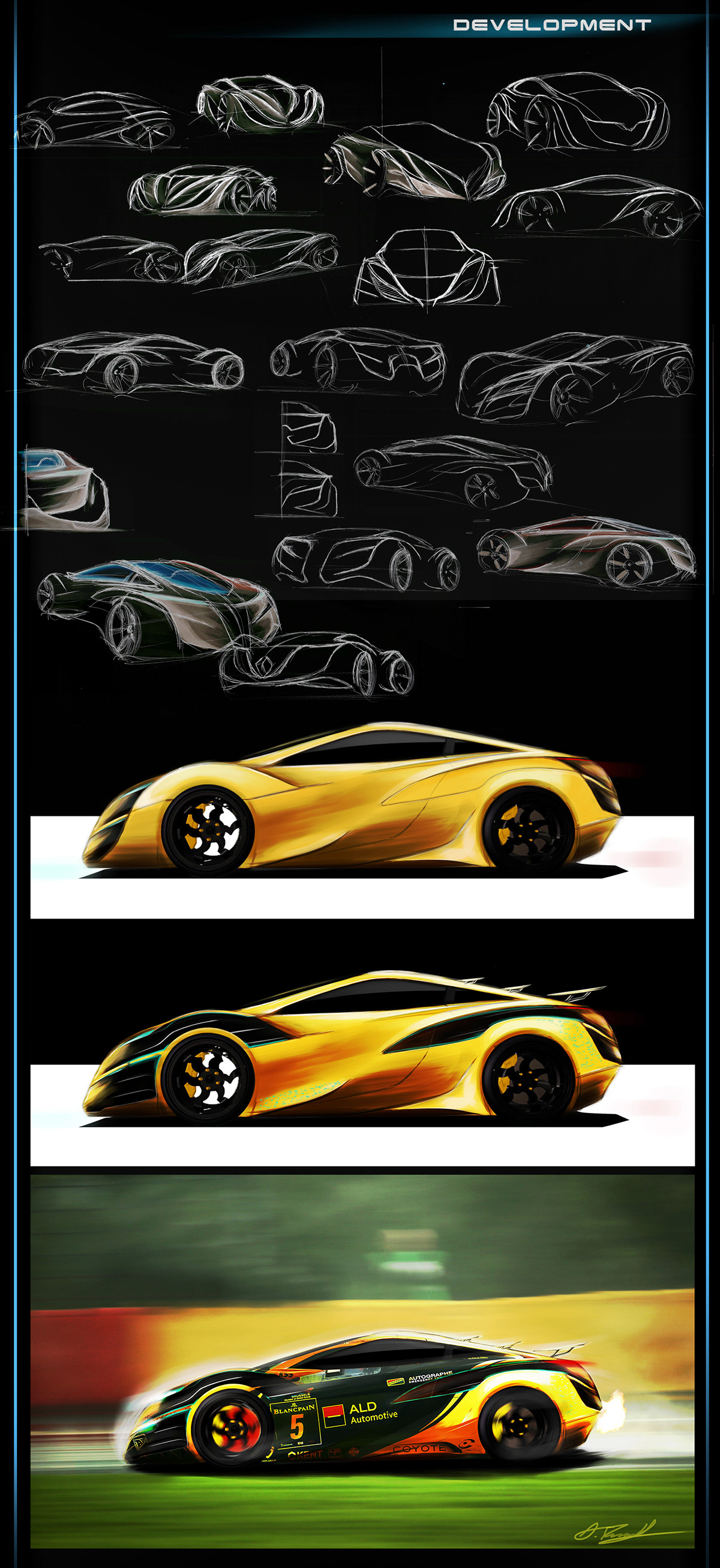 design automotive   Racing Vehicle Motorsport sketching photoshop rendering sketch modelling clay Alias Digital Sculpting University Honours Year surface